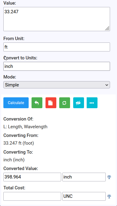 conv2 calculator converts length